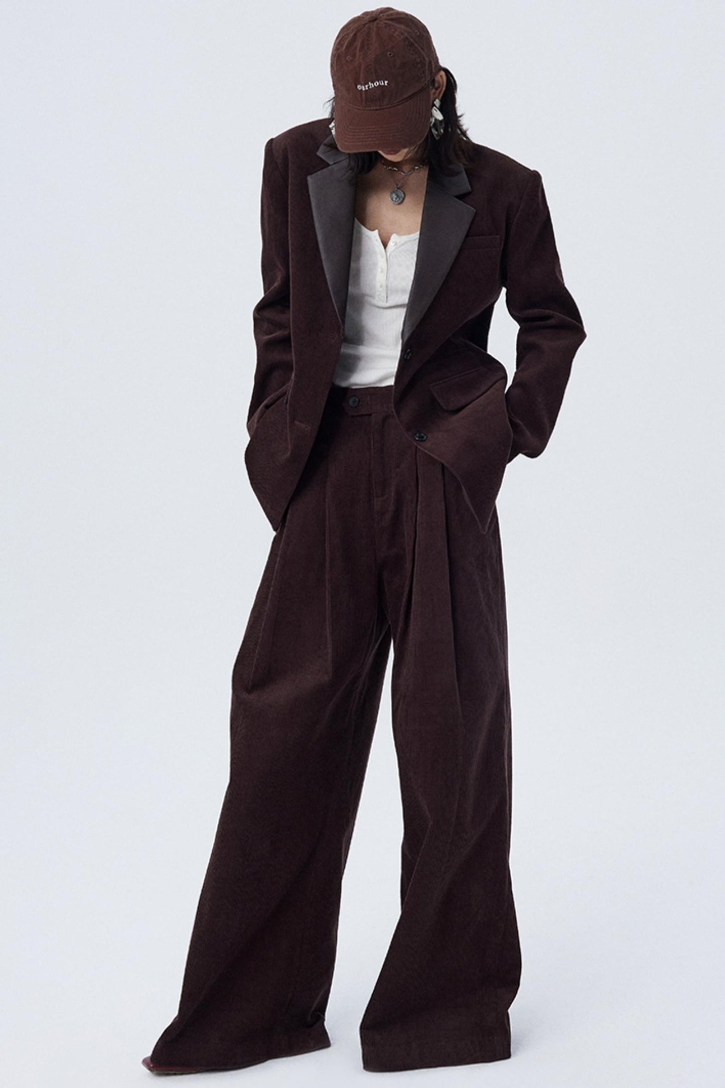 Pleated Mocha Brown Corduroy Pants