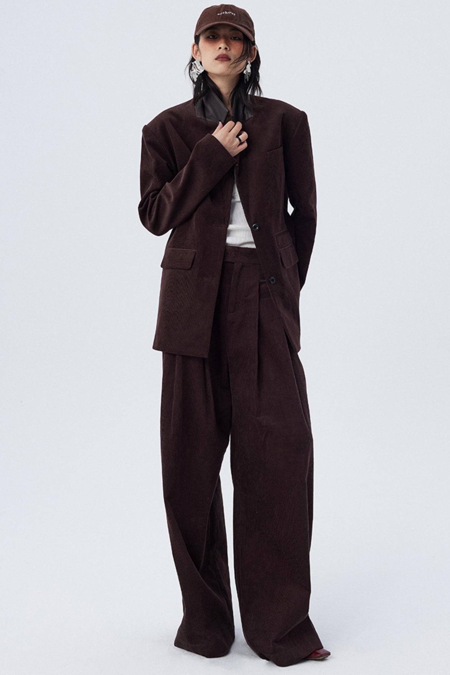 Pleated Mocha Brown Corduroy Pants