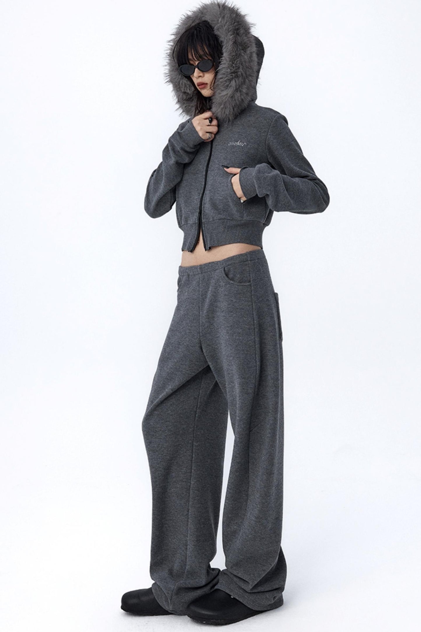 Split Curved Leg Fleece Pants