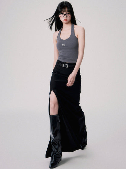 Mid-Rise Slit Maxi Skirt