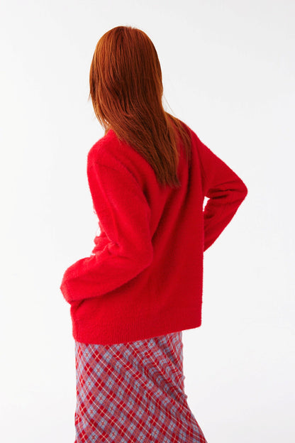 Color Contrast Candlestick Knit Sweater