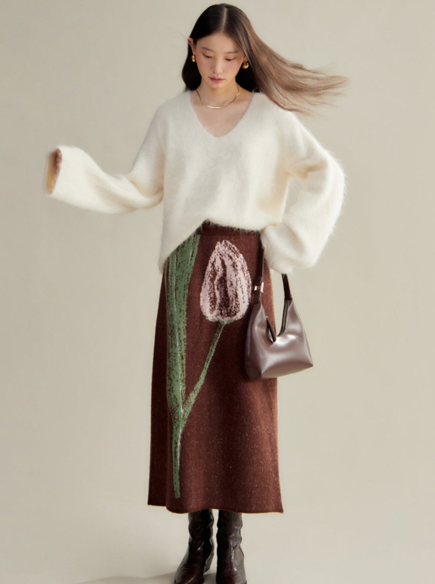 ambience contrast knit sweater skirt set