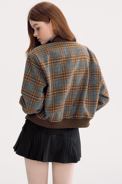 Vintage Check Embroidered Short Jacket