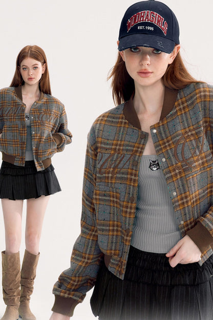 Vintage Check Embroidered Short Jacket