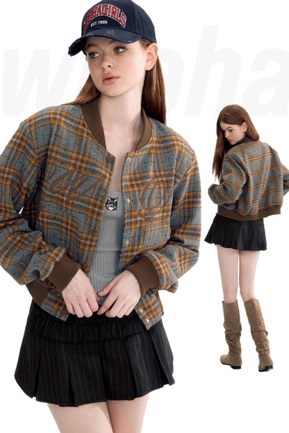 Vintage Check Embroidered Short Jacket