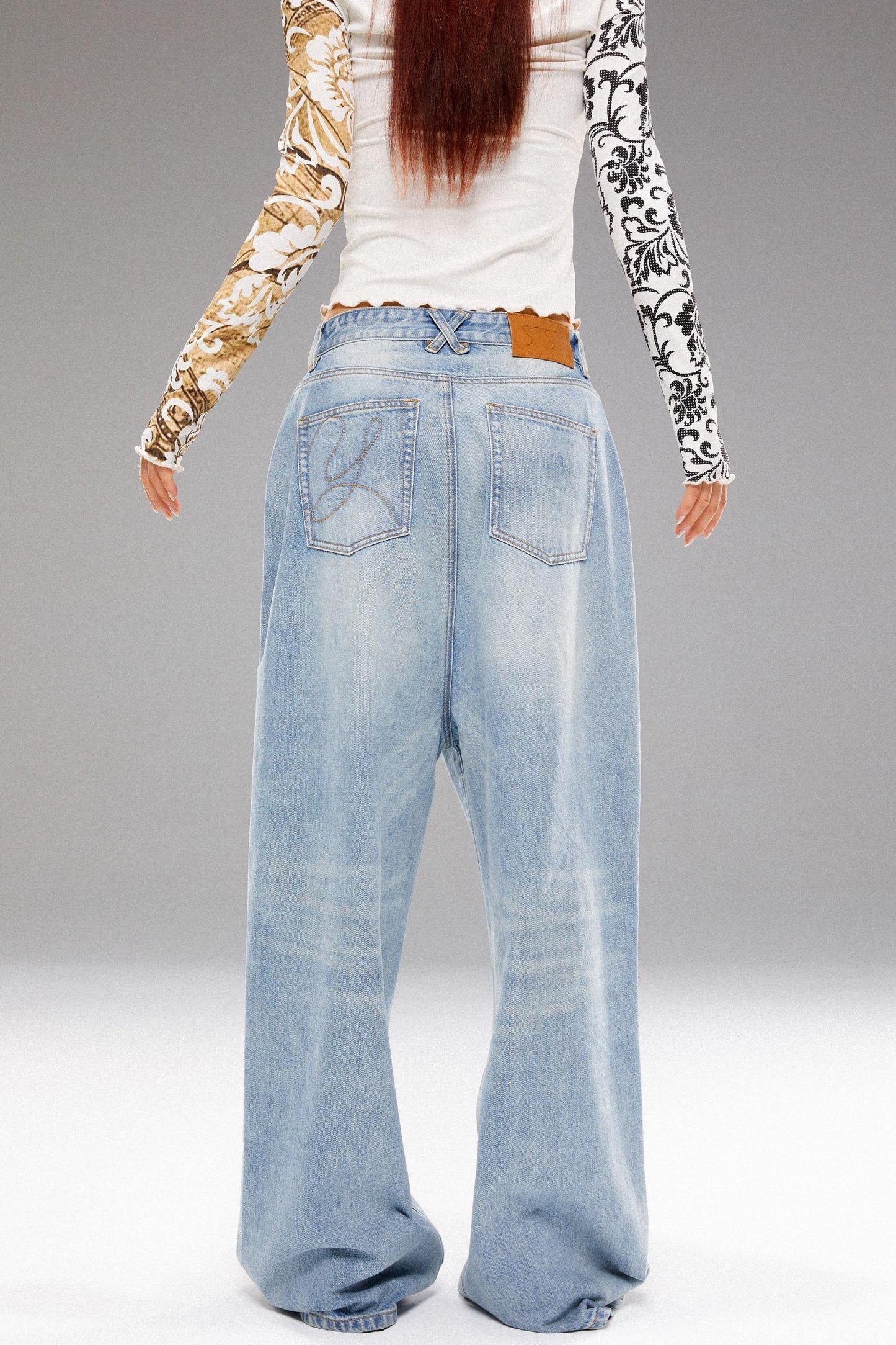 Metal Stud Washed Denim Jeans