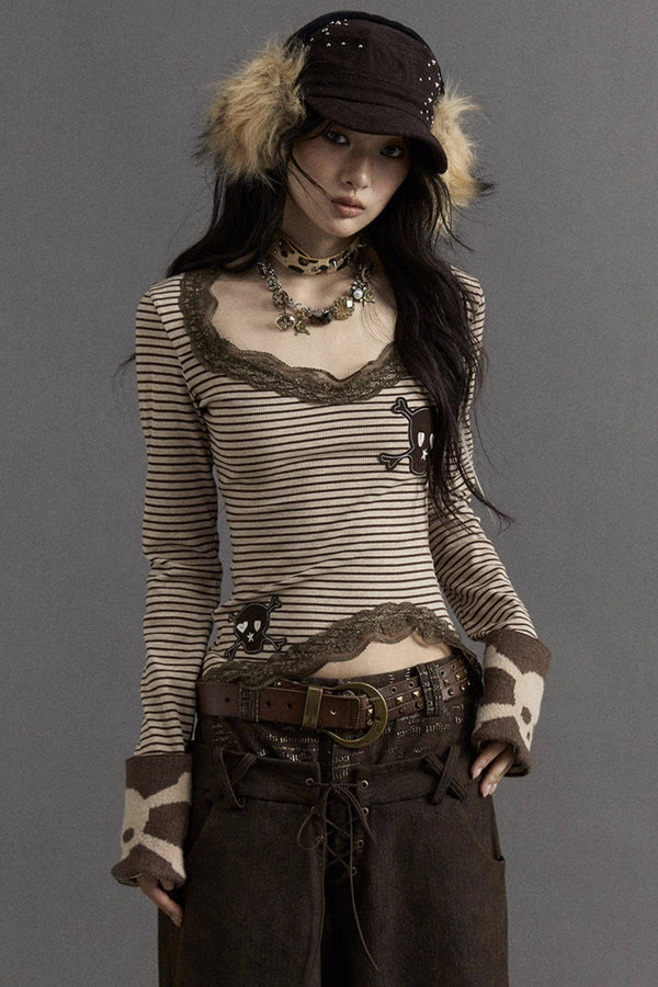 Retro Stripe Lace Base Top