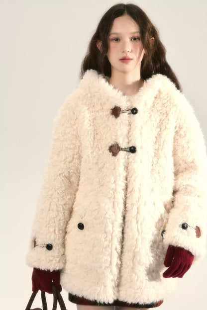 Lamb Roll Fur Hooded Jacket