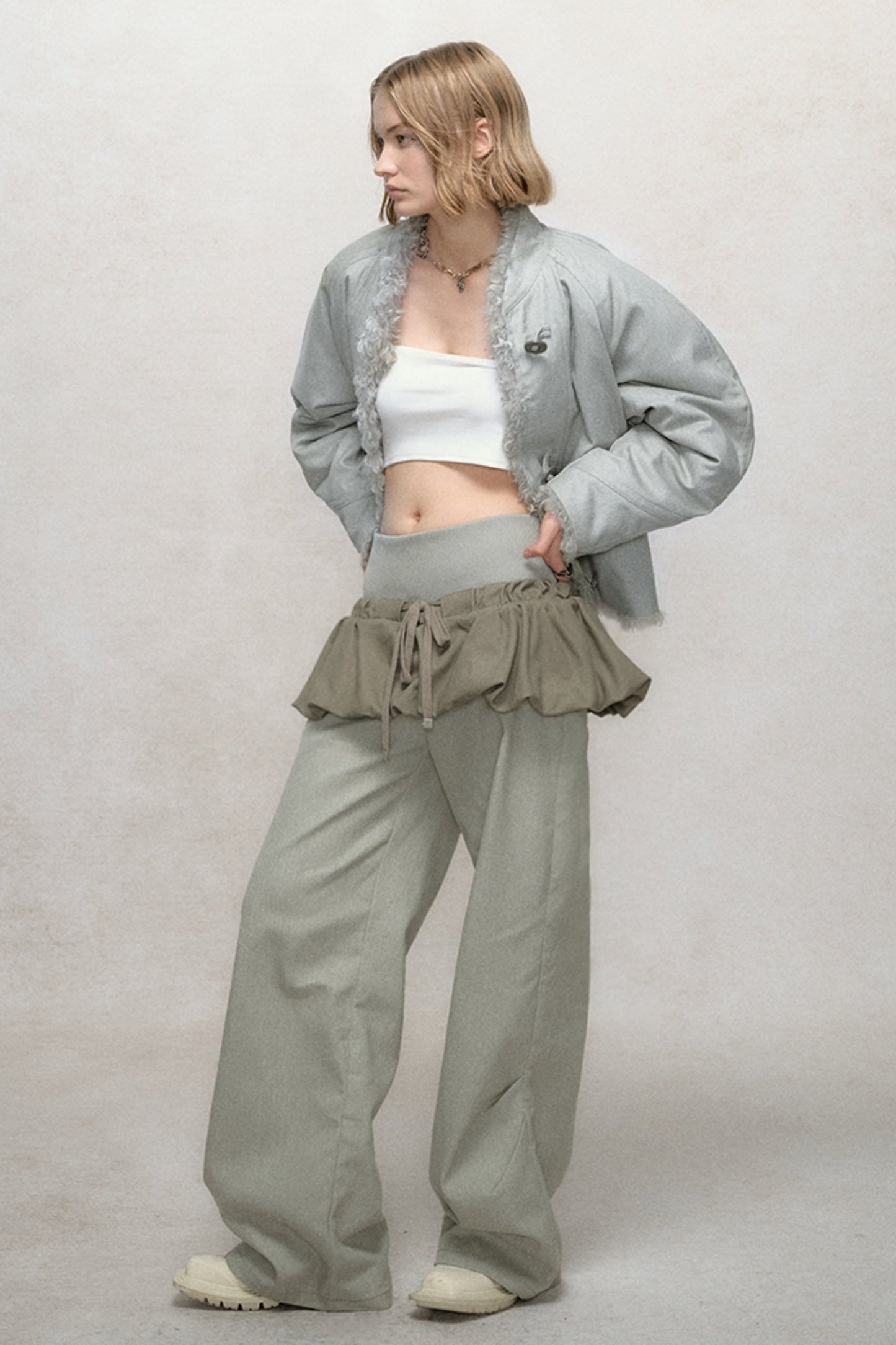 Retro Drawstring Loose Pants Set