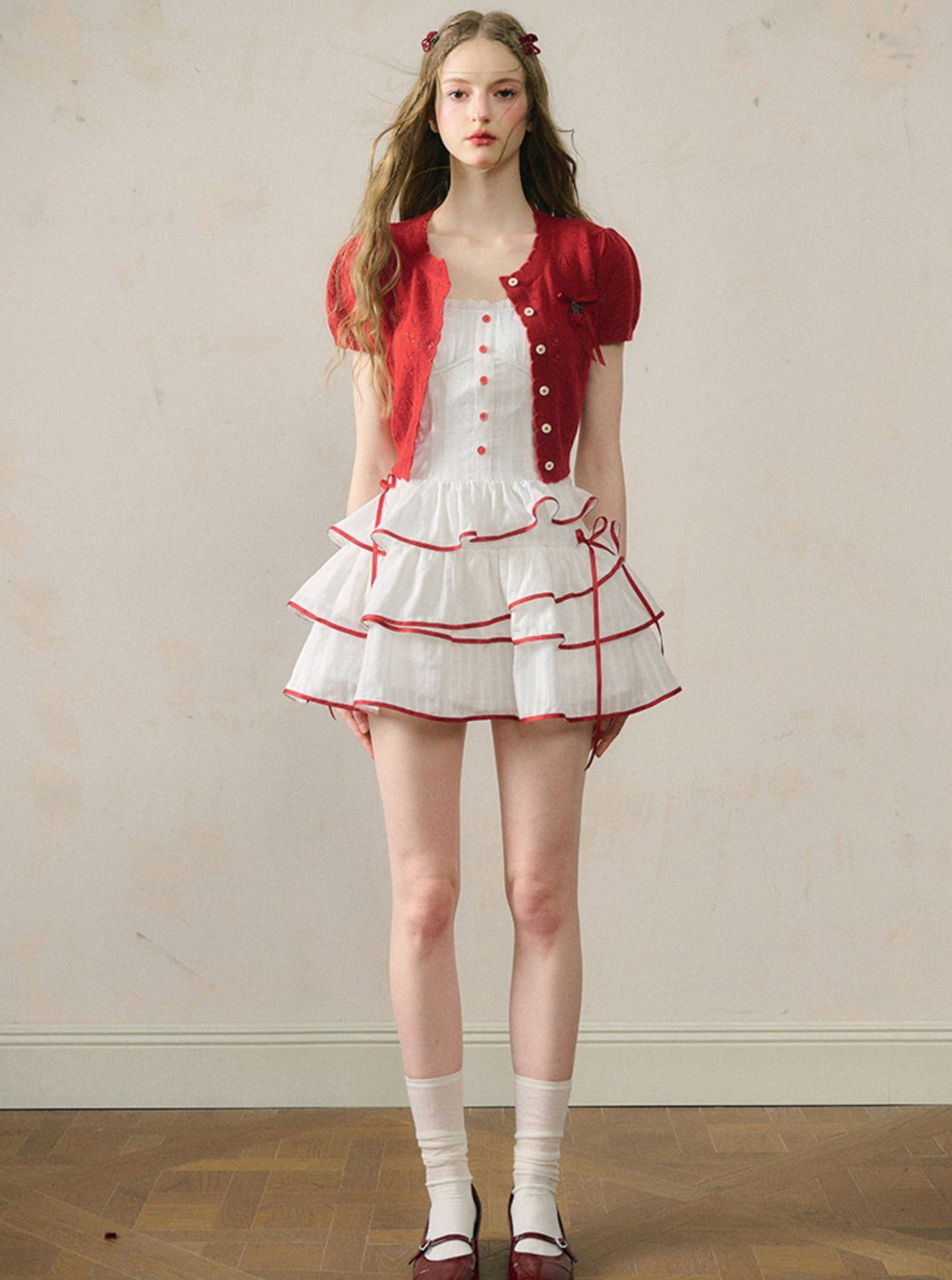 Cherry Red Jacquard Dress