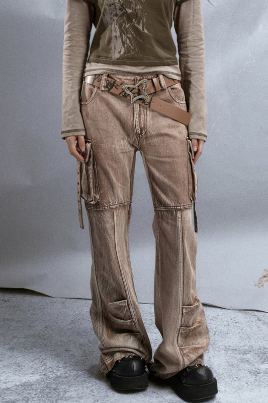 Washed Brown Low Rise Jeans