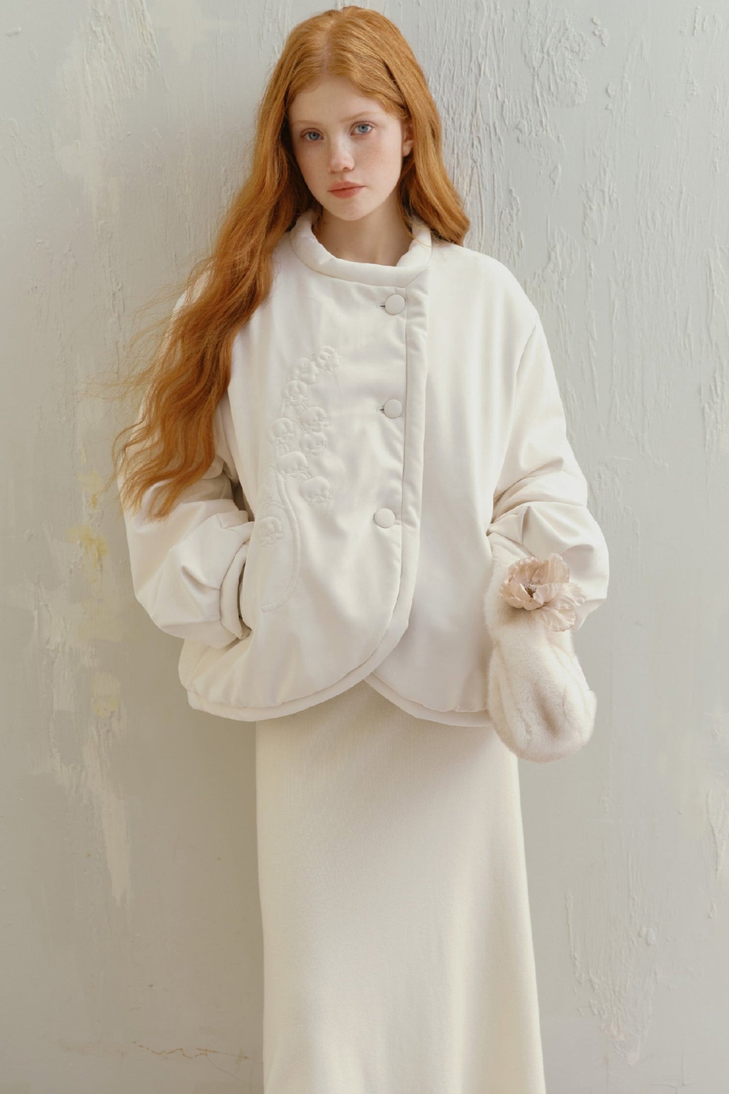 White Tower Embroidery Flower Bud Jacket