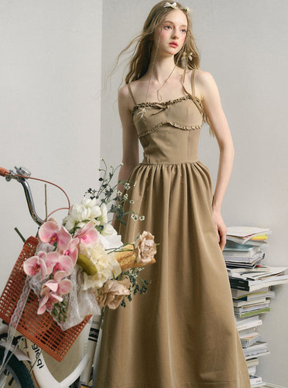 Light Brown French Tea Break Maxi Dress