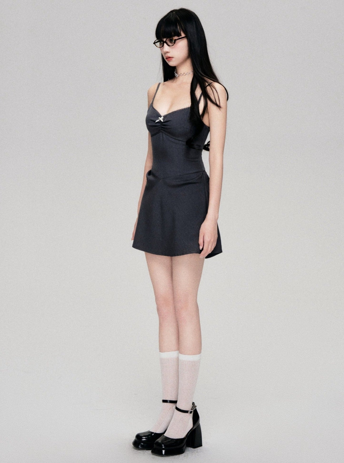 Black Vertical Waist Slip Dress