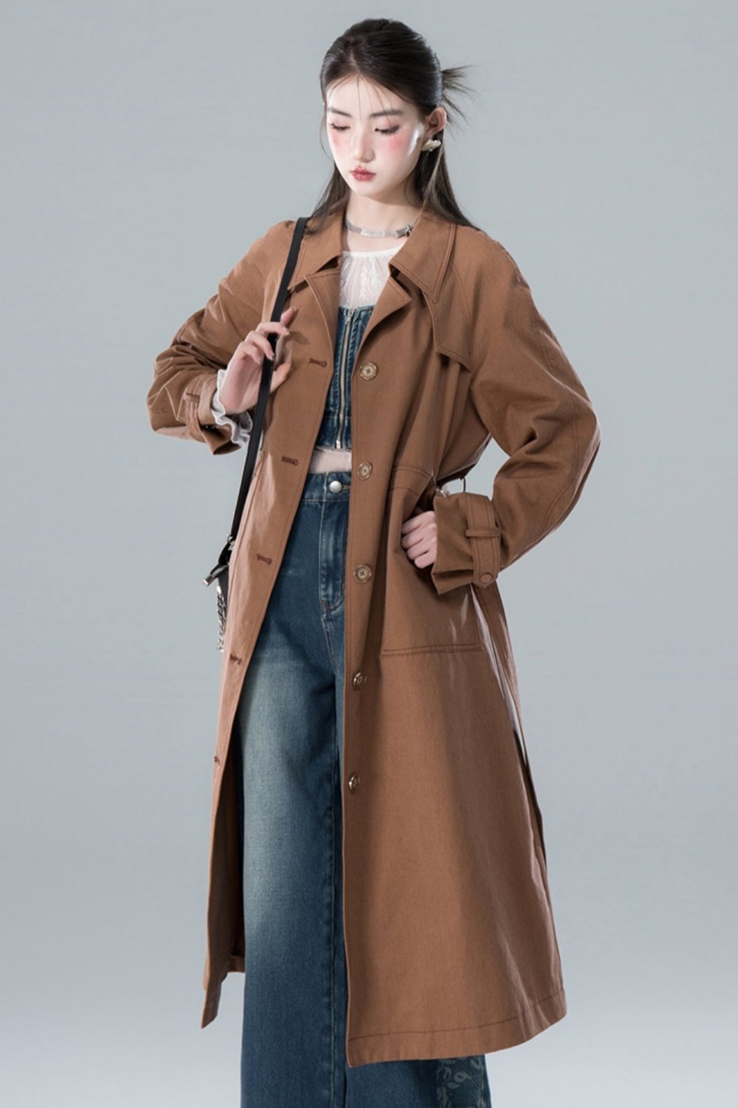 Chestnut Sandalwood Double Button Trench Coat