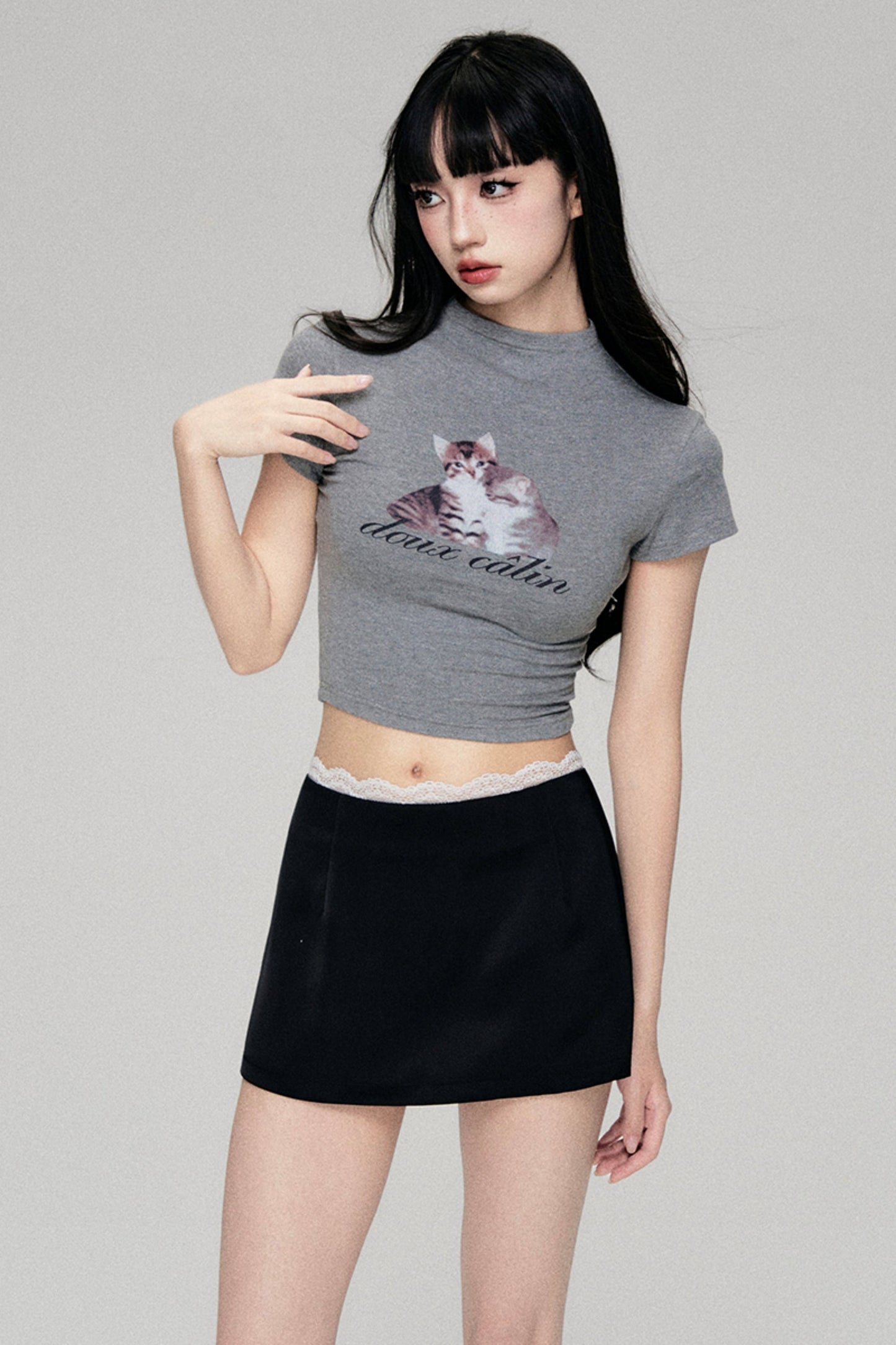 Fun Cat Print Cropped T-Shirt