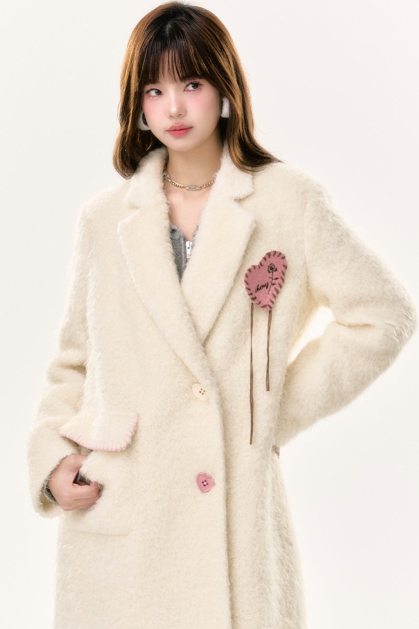 Thickened Off White Wool Coat