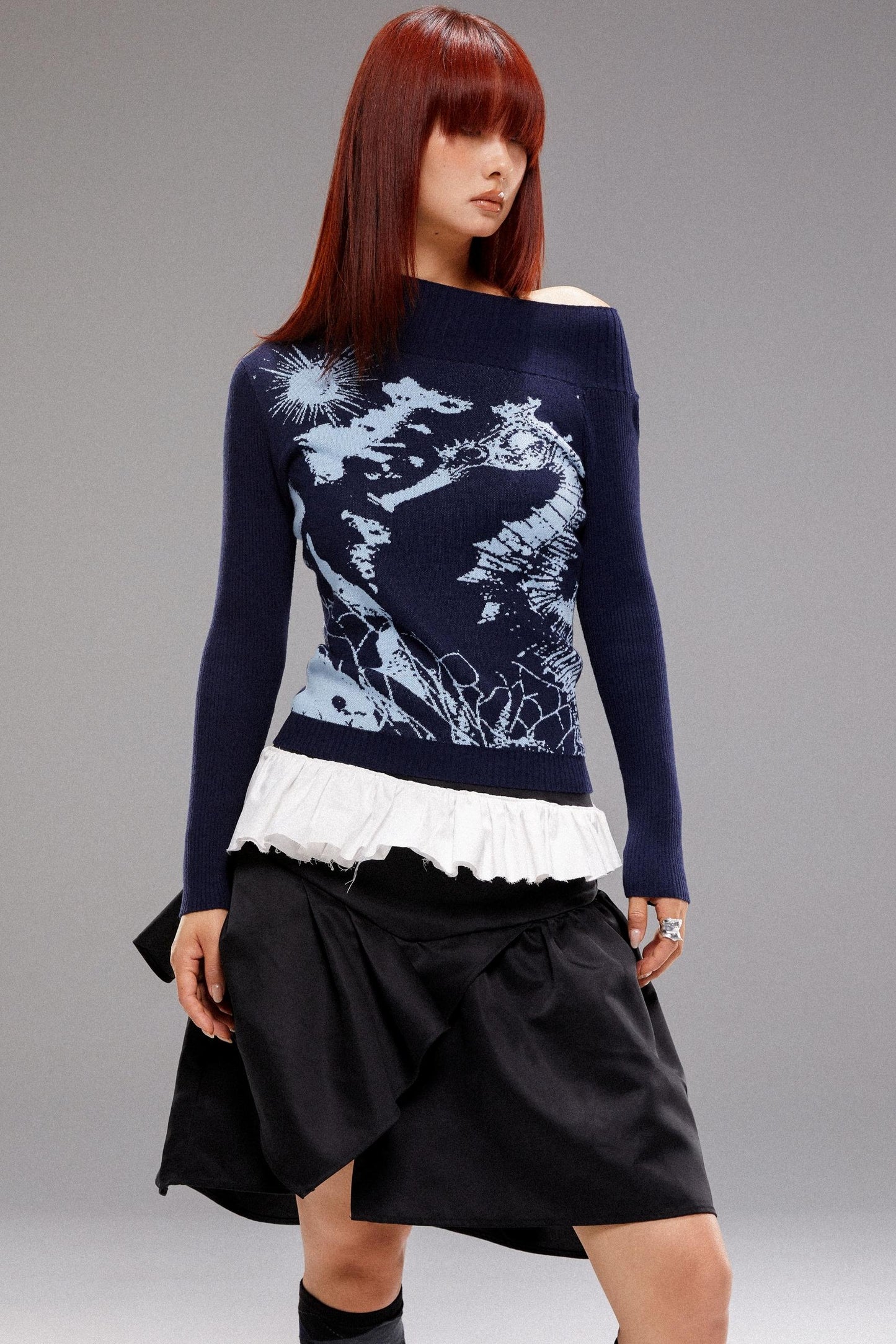 Seahorse Jacquard Knit Top