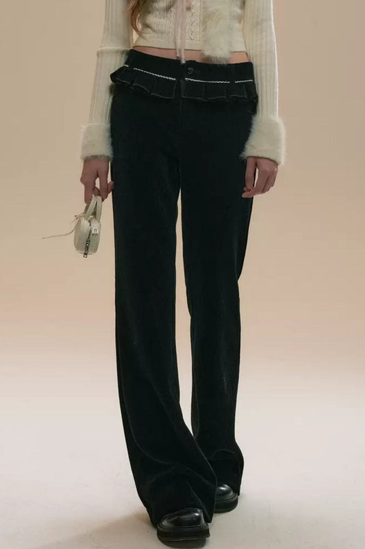 Black Retro Chenille Flared Pants