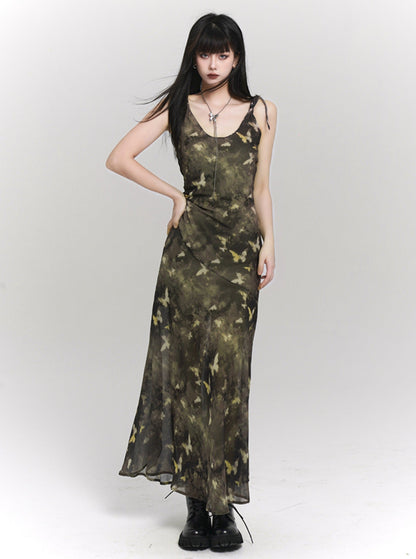 Green Butterfly Chinese Slip Dress