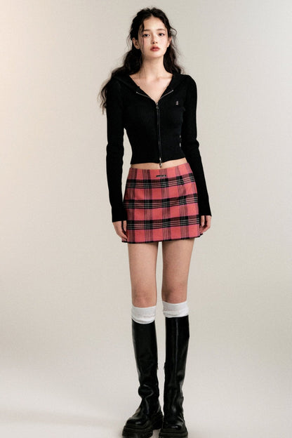 Intellectuals Pink Check Low-Rise Skirt