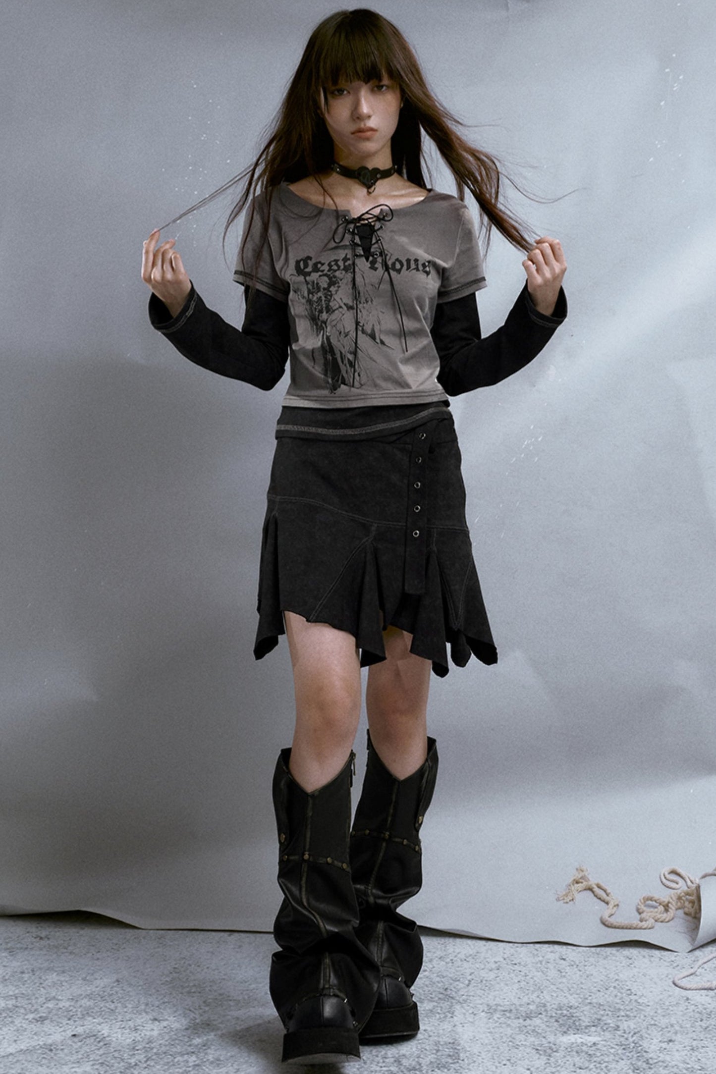 Black Distressed Punk Skirt