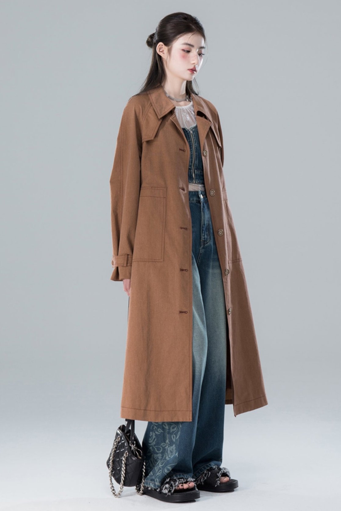 Chestnut Sandalwood Double Button Trench Coat