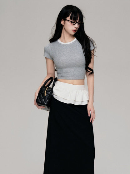 Crewneck Tencel Color-Blocked Top