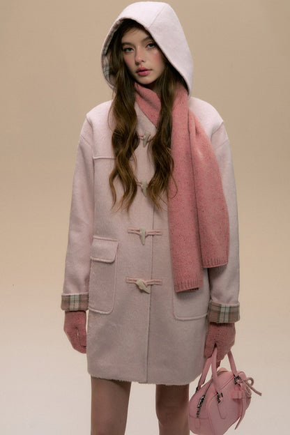 Pink Check Horn Button Coat