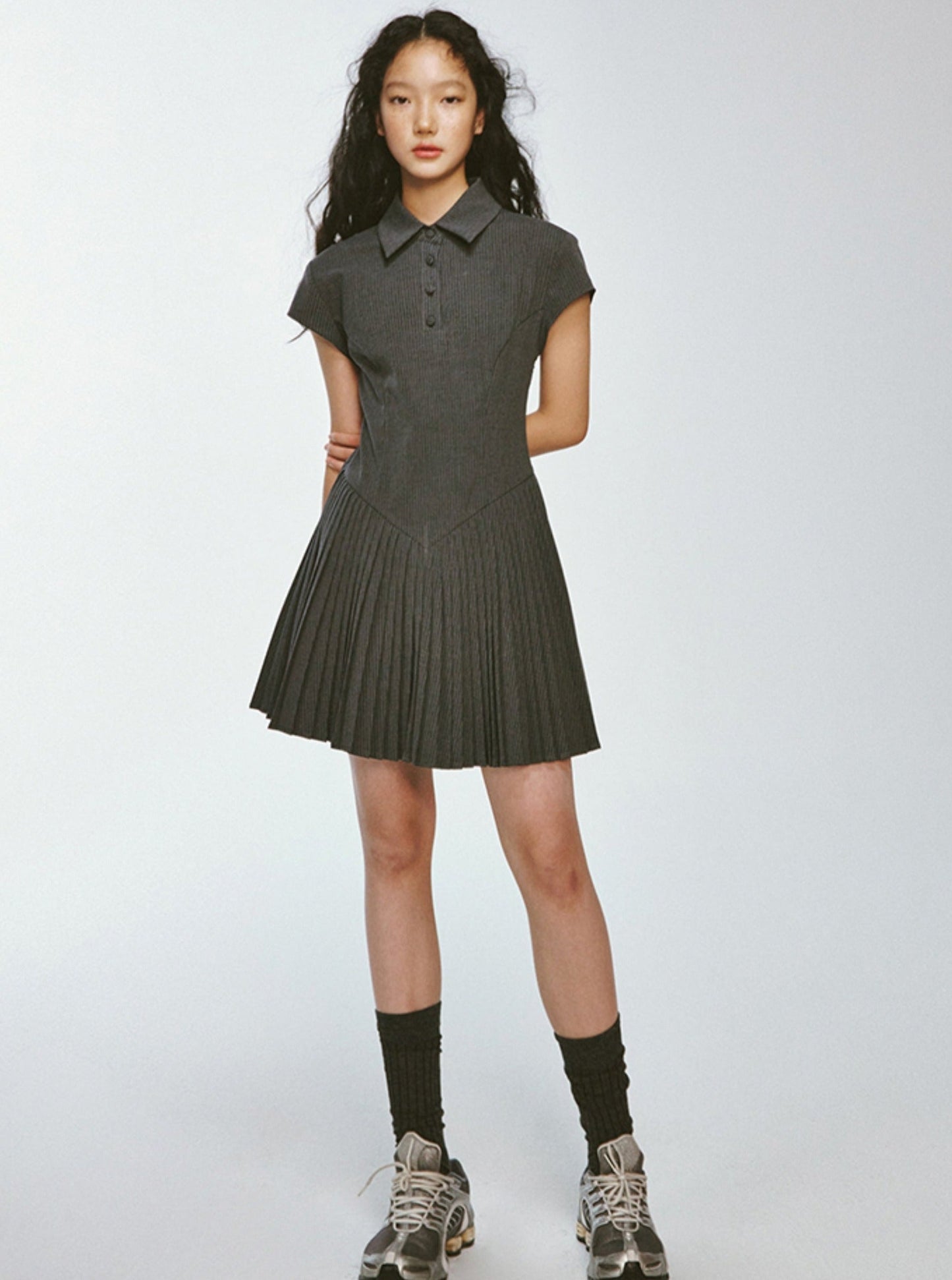 Striped Slim Fit Pleated Dress