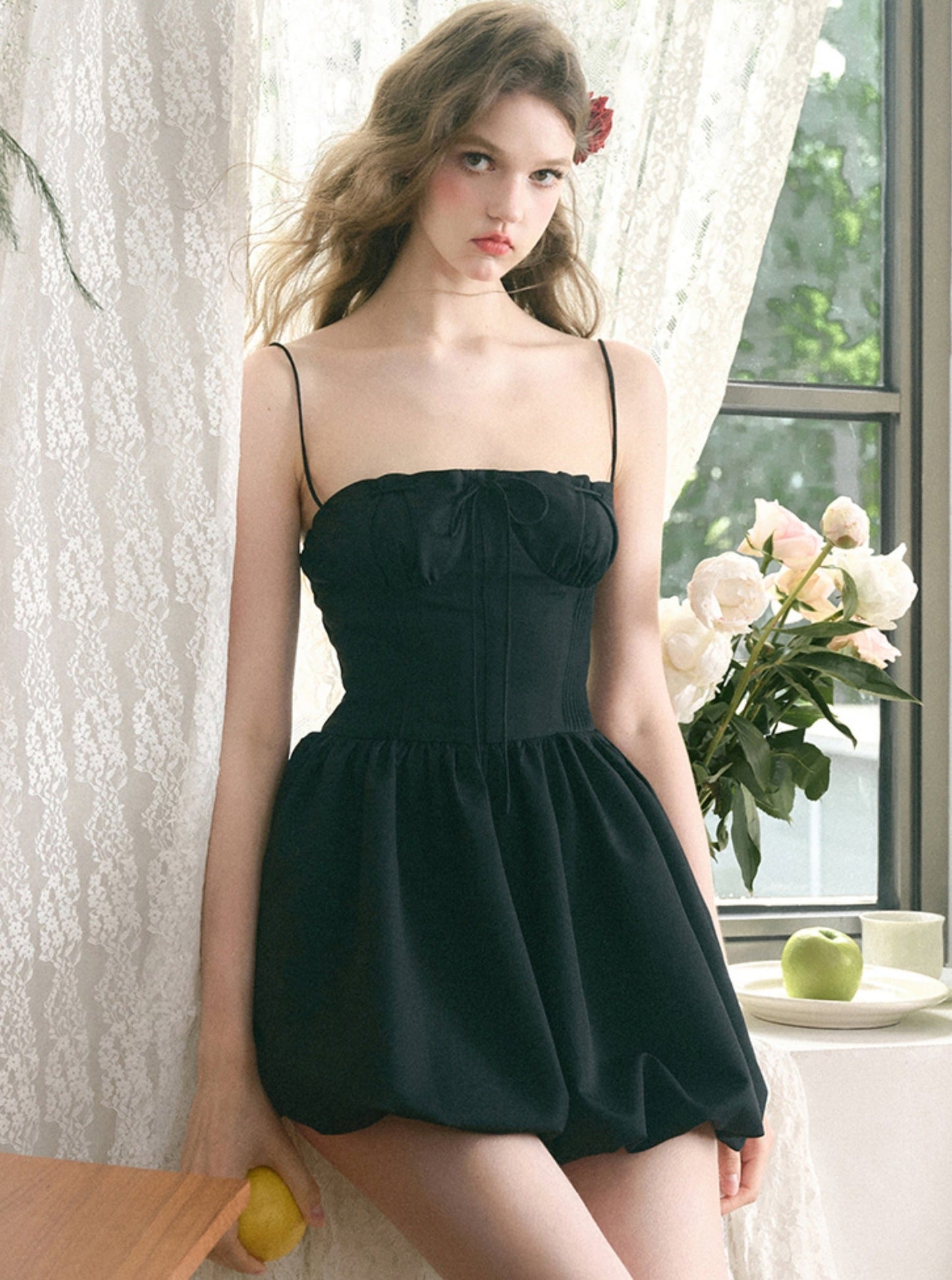 French Cloud Suspender Puffy Dress