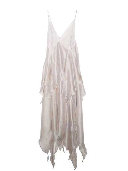 Transparent Feather Irregular Slip Dress