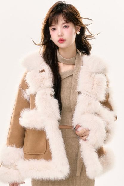 Lamb Velvet Fur Collar Coat