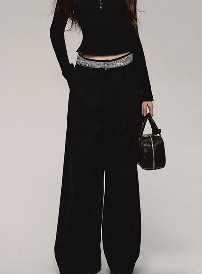 Mid Rise Sequin Track Pants