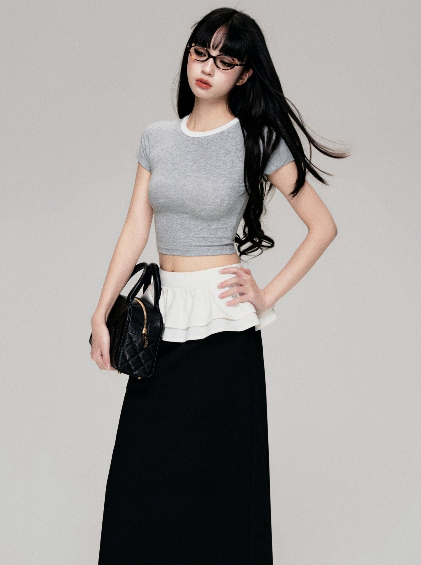 Crewneck Tencel Color-Blocked Top