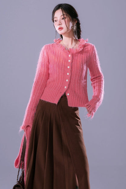 Sunset Pink Mist Blue Wool Cardigan