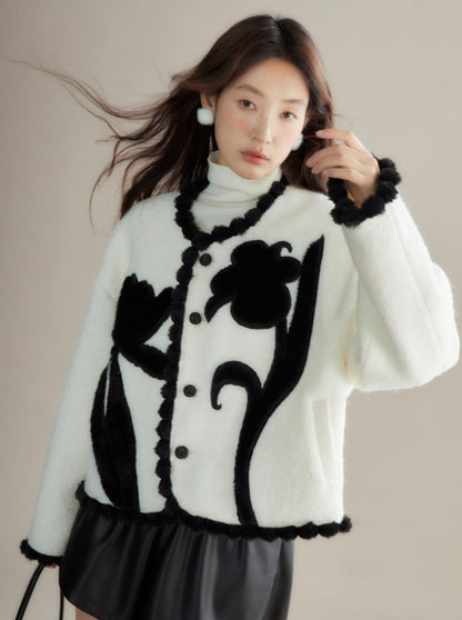 hairball lace wool tweed short jacket