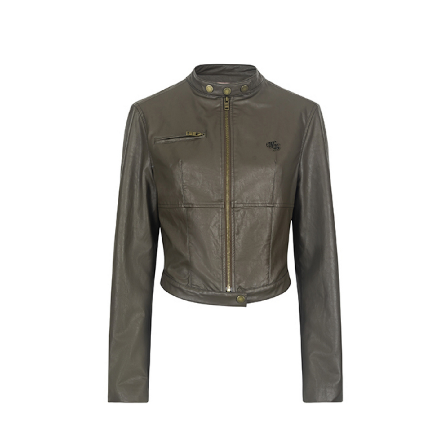 Cropped Stand Collar Leather Jacket