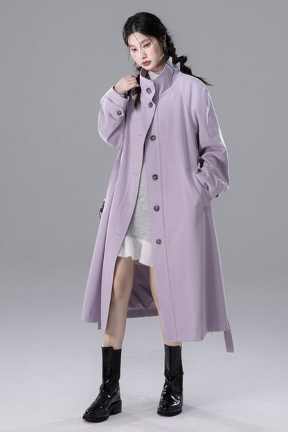 Lilac Khaki Chimney Neck Trench Coat