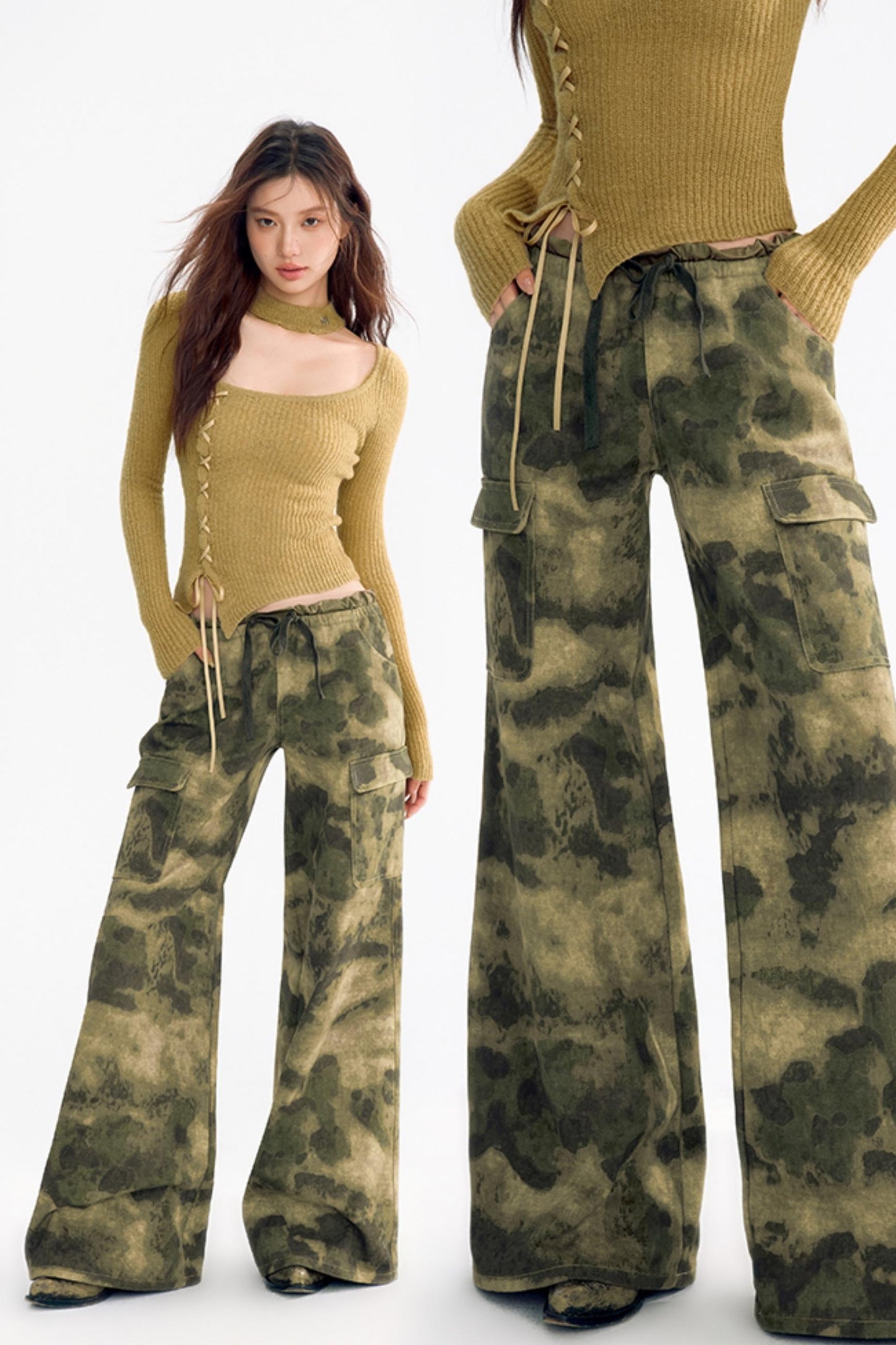 Mesh Stitched Loose Cargo Pants