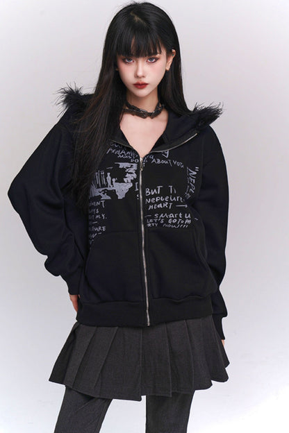 Thickened Black Fleece Hooded Jacket