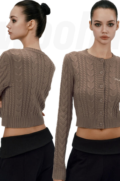 Round Neck Cable Knit Cardigan