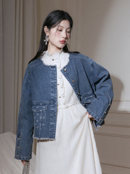 Edged Jacquard Denim Jacket Sundress Set