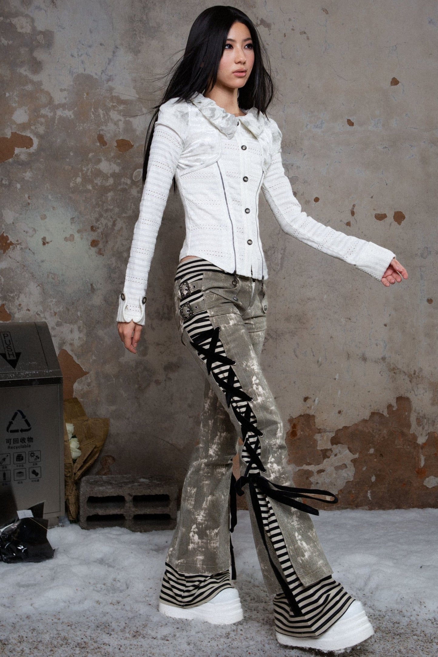 Low-Rise Straight-Leg Punk Pants