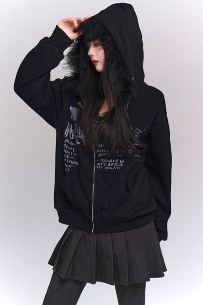 Thickened Black Fleece Hooded Jacket