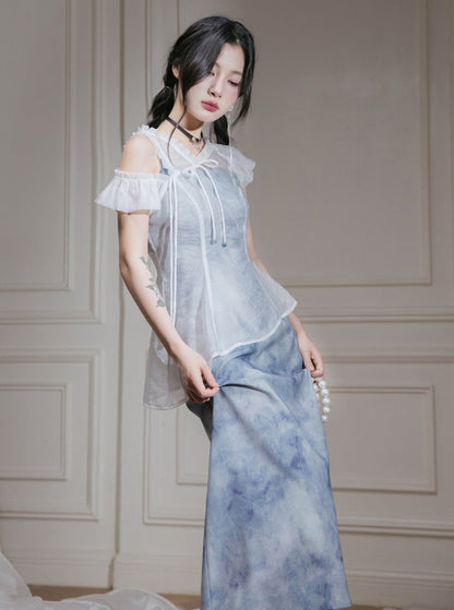 Sheer Gauze Top And Dress Set-Up