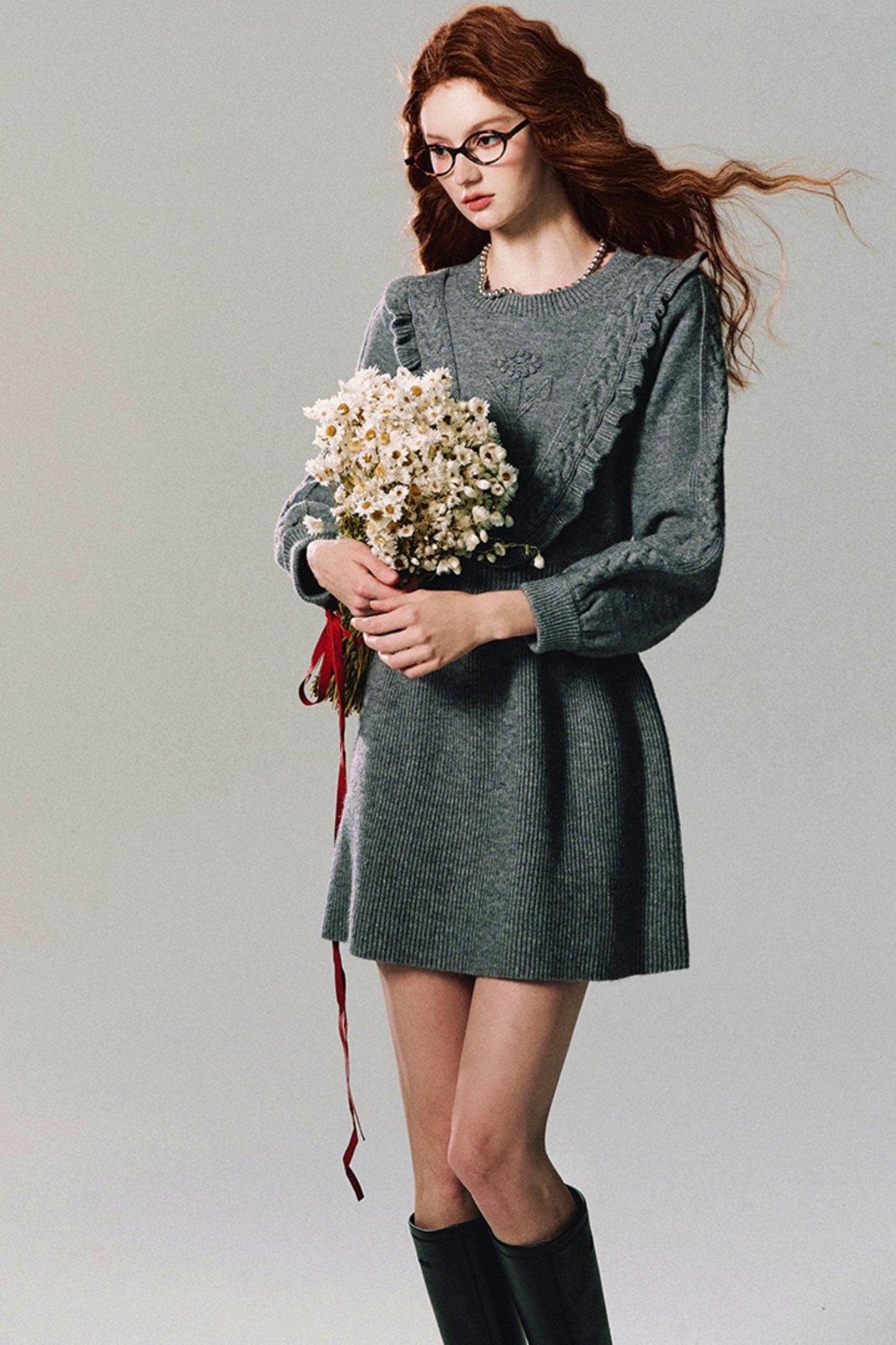 Floral Court Style Sweater Dress