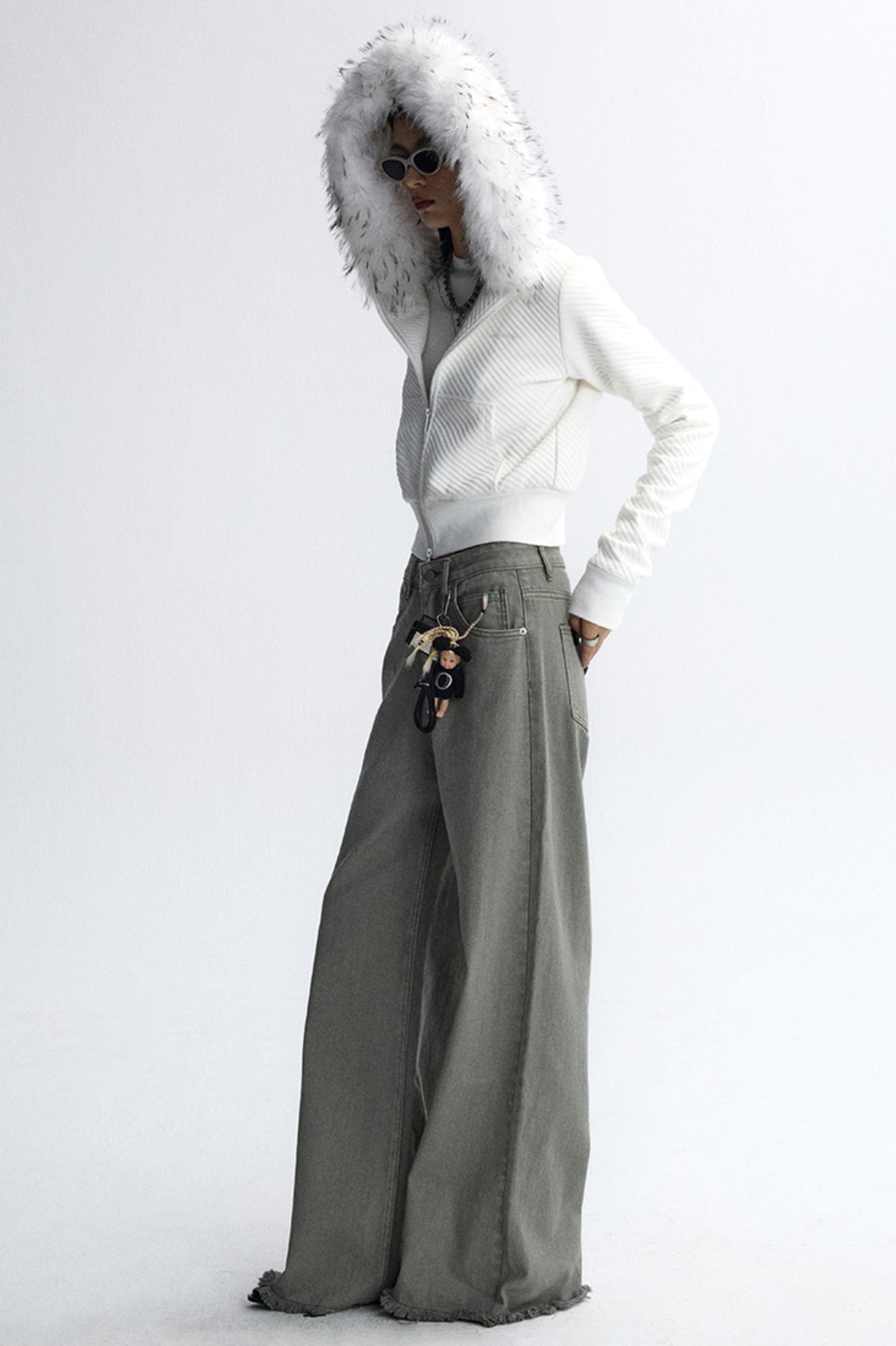 Distressed Gray Bootcut Jeans Pants