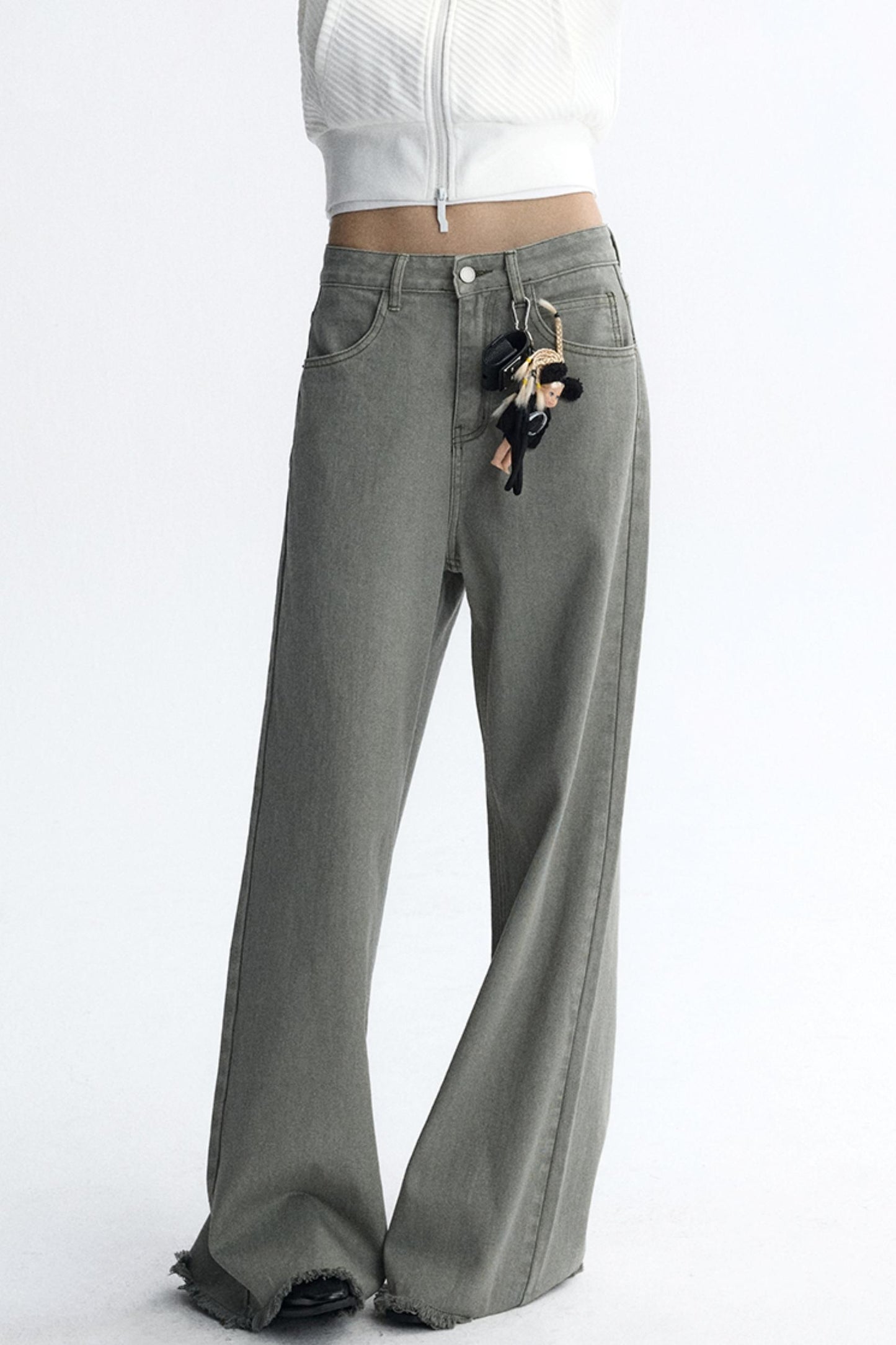 Distressed Gray Bootcut Jeans Pants