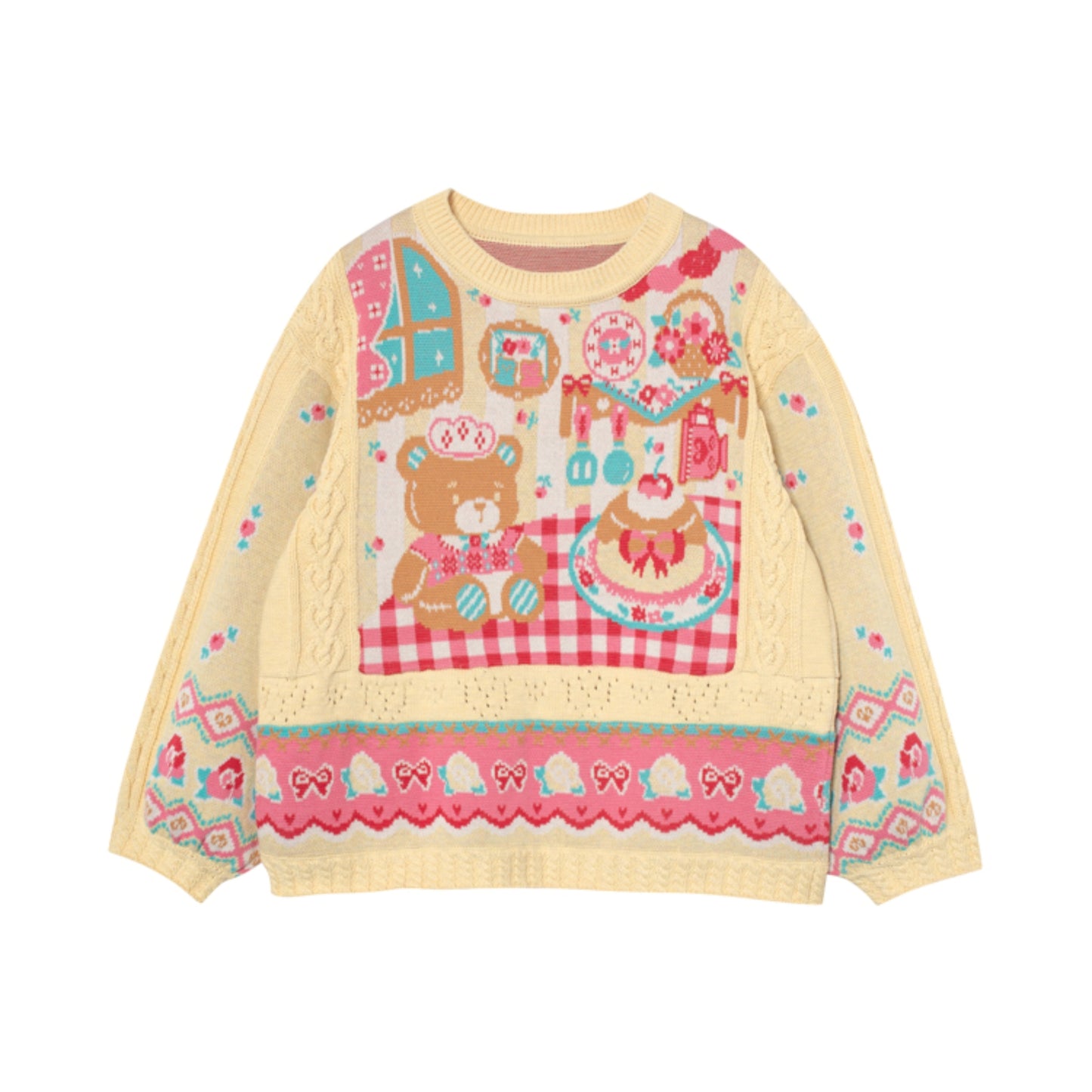 Vintage Style Bear Design Knit Top